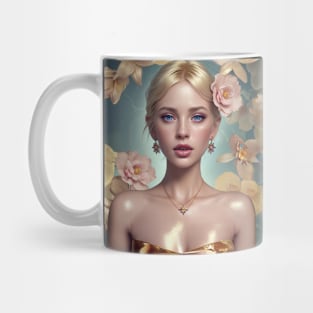 Floral Botanical flowers blonde gold girl dress Mug